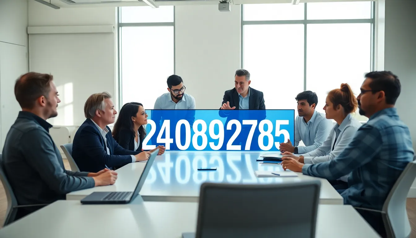 professionals discussing the significance of number 2408927859 in a modern office.